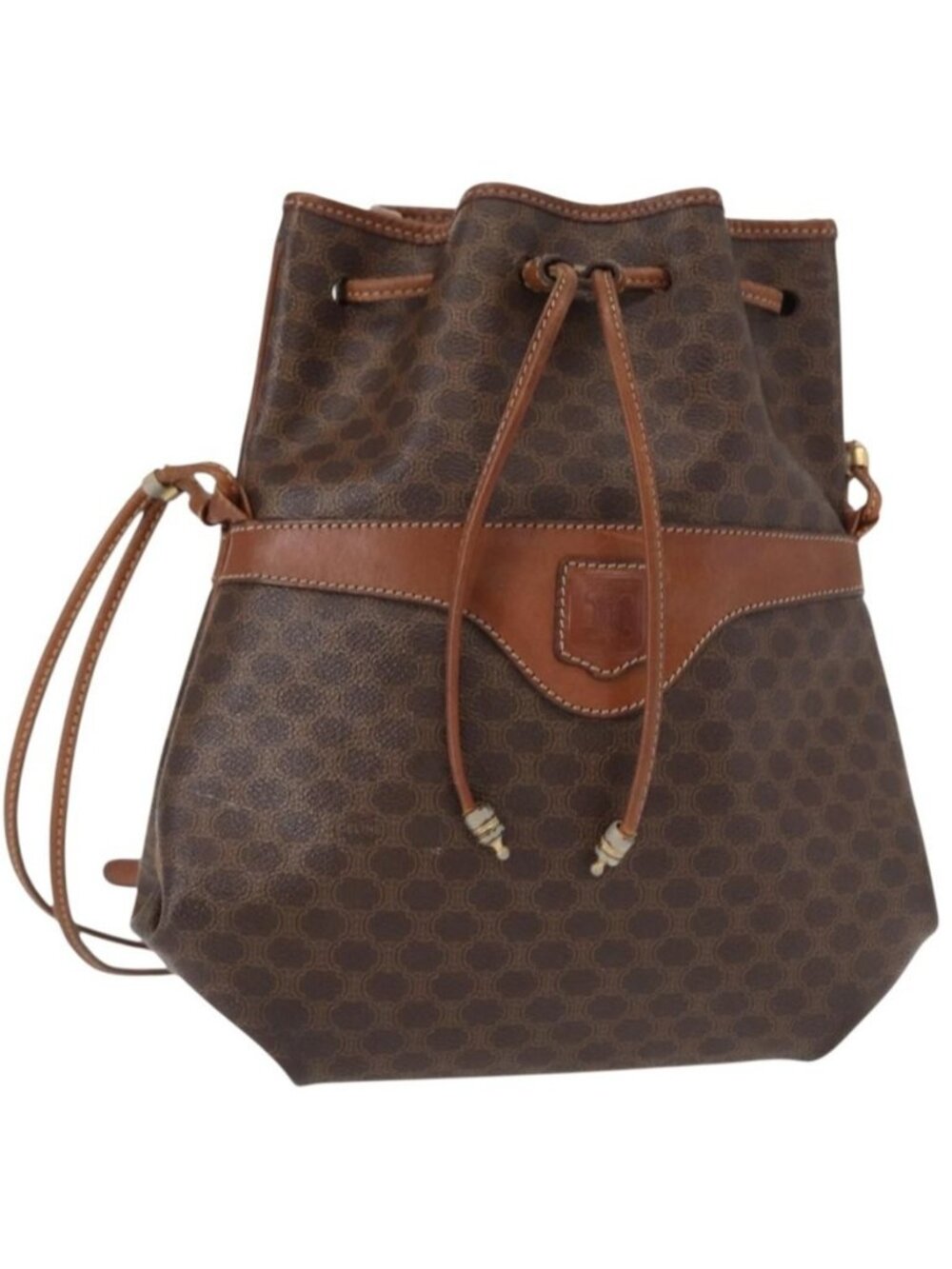 Authentic CELINE Macadam Canvas Shoulder Bag PVC Leather Brown Gold